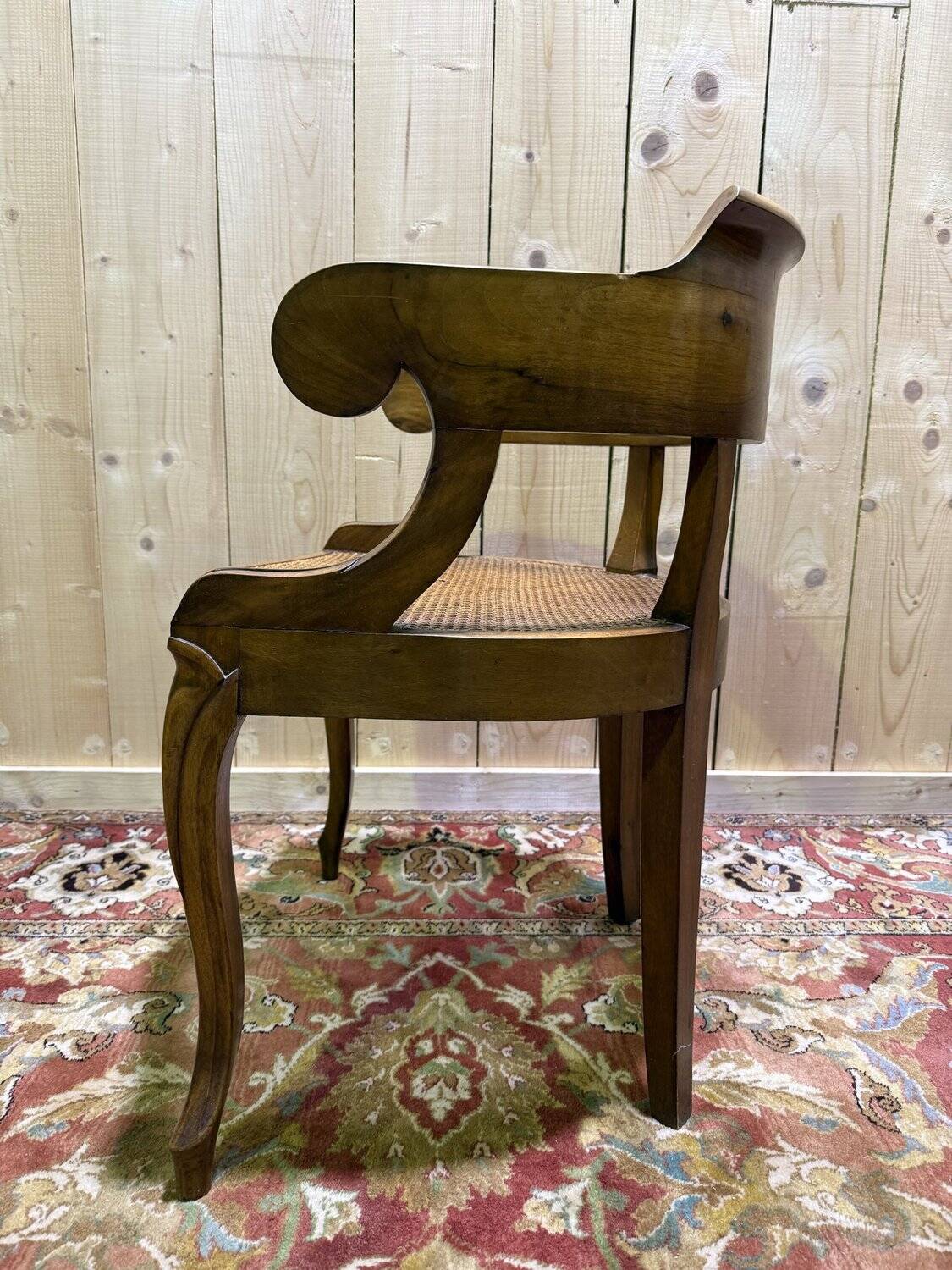 Louis Philippe office chair in walnut and caning