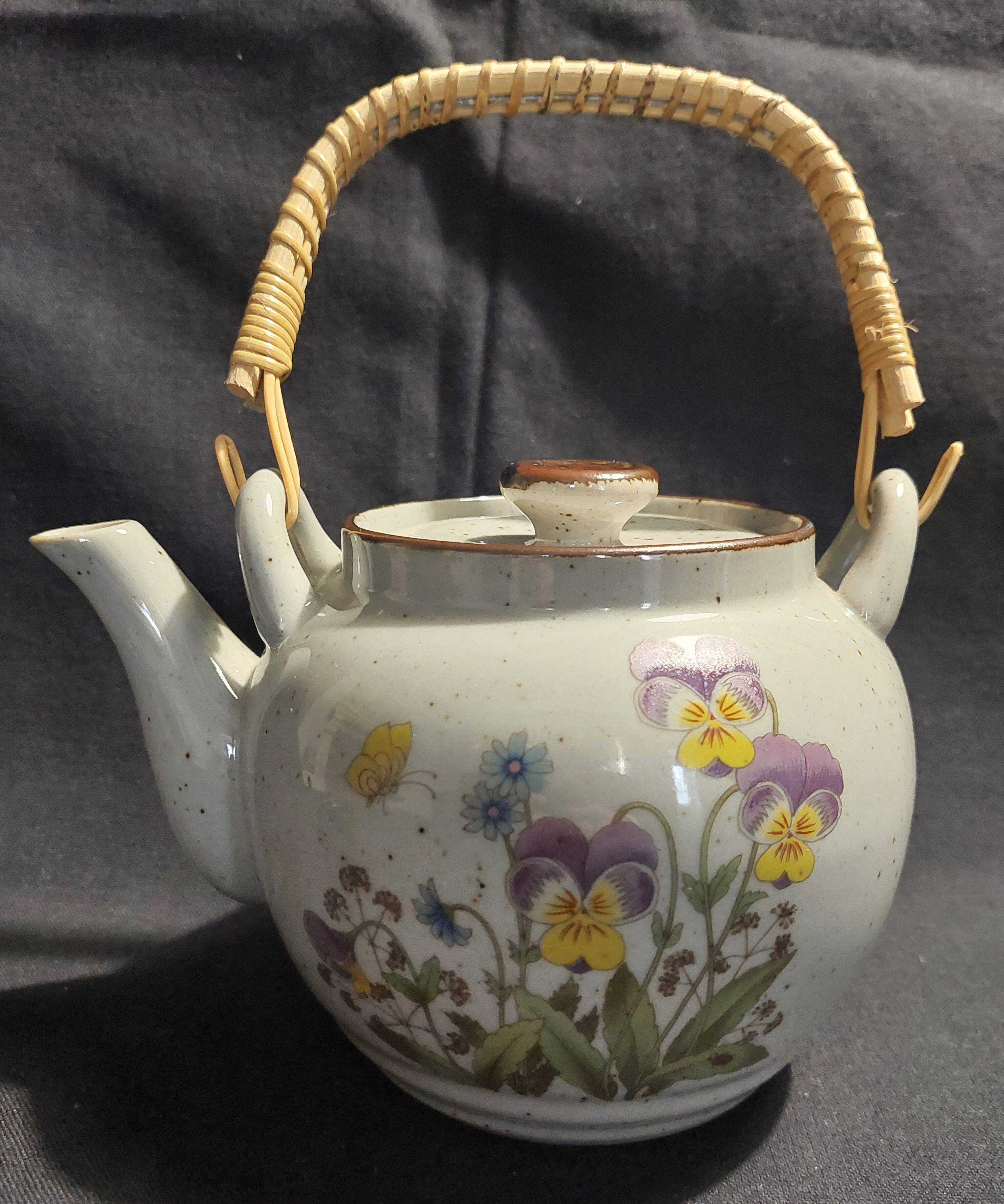 Vintage stoneware six cup tea set and teapot
