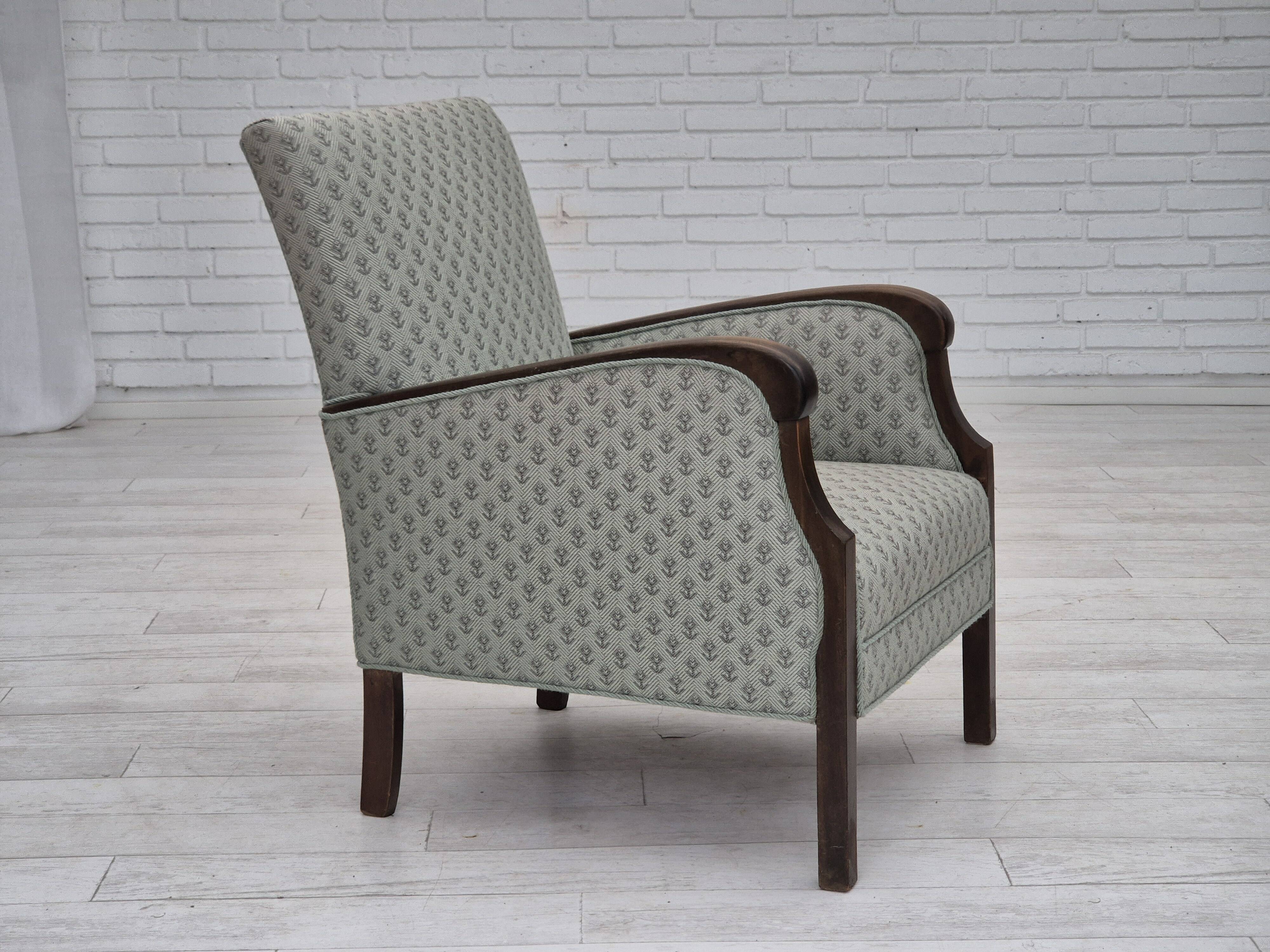 1950s, Danish vintage lounge chair, reupholstered, blend wool fabric.