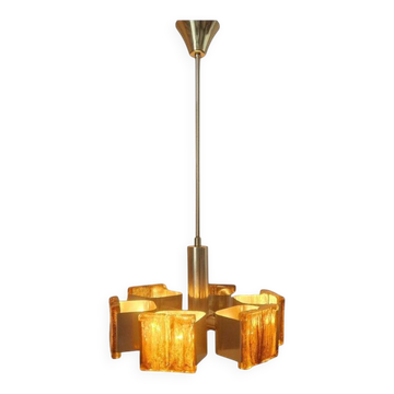 Lustre des années 70 en laiton et résine.