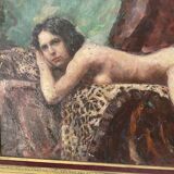 Ancient nude female painting signed Laudati, oil on canvas, French school 20th century.