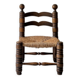 Vintage  chair in turned wood and straw, . 1950