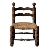 Vintage  chair in turned wood and straw, . 1950