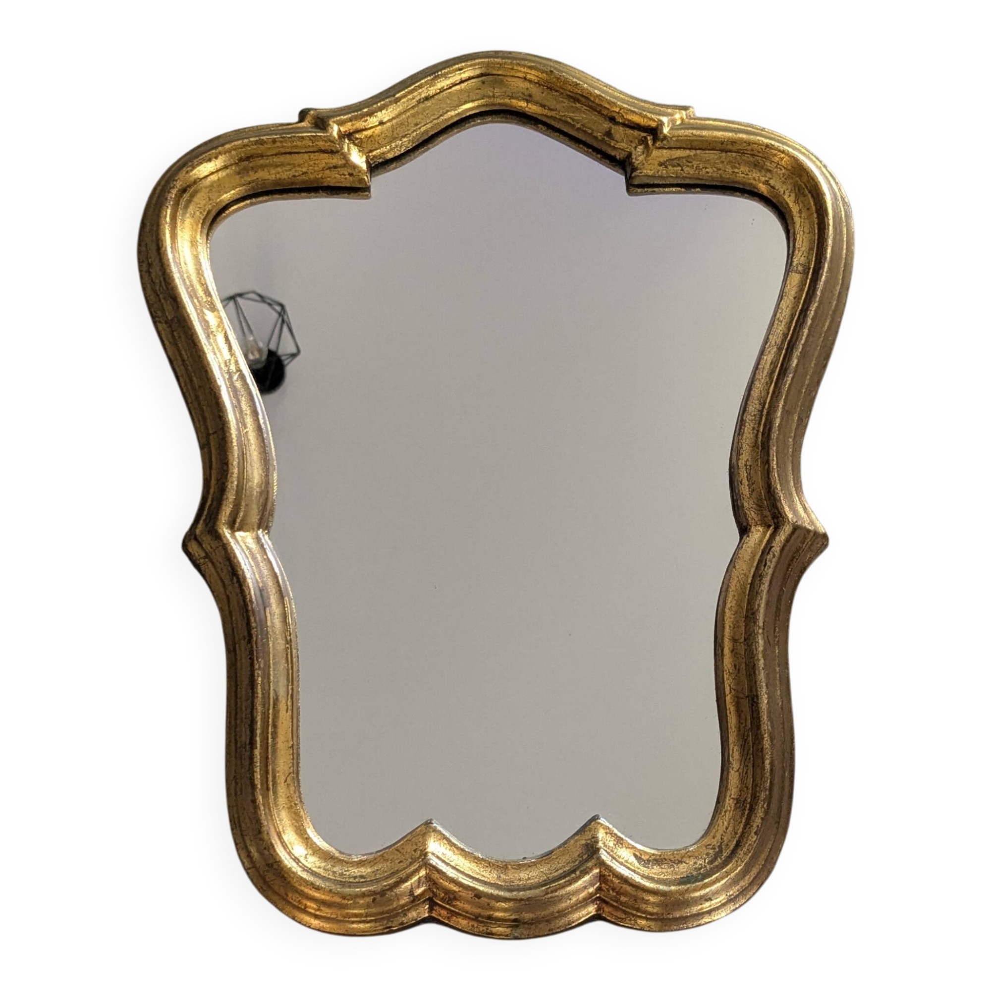 Baroque style gilded mirror – antique patina – 37 x 30 cm