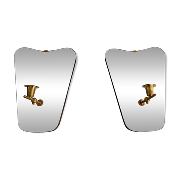 Paire d'appliques en laiton avec miroirs, milieu du siècle dernier, Italie, 1960