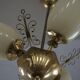 Paavo Tynell for Idman OY, 3-arm chandelier in brass and glass, mid-century, 1940s.