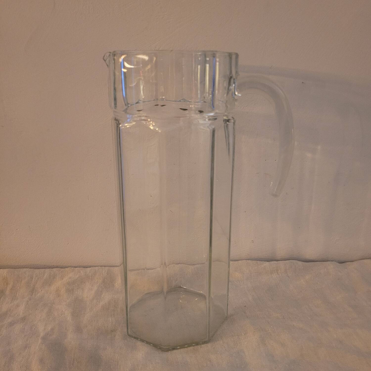 thick moulded glass octagonal jug – France – 1950s–1960s