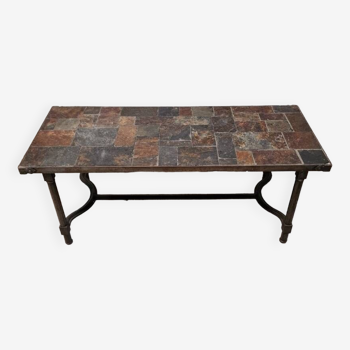 Vintage wrought iron and slate coffee table