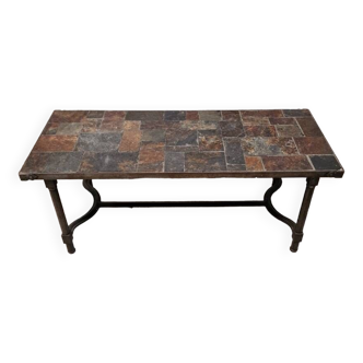Vintage wrought iron and slate coffee table