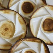 Divided plates in vintage French hand-painted stoneware "Longchamp"