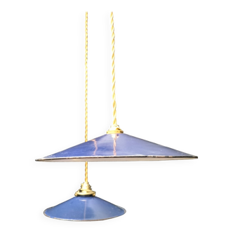 Blue enameled sheet metal pendant lights