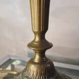 Art deco bronze lamp with pretty purple tulip, 41x15 electricity ok