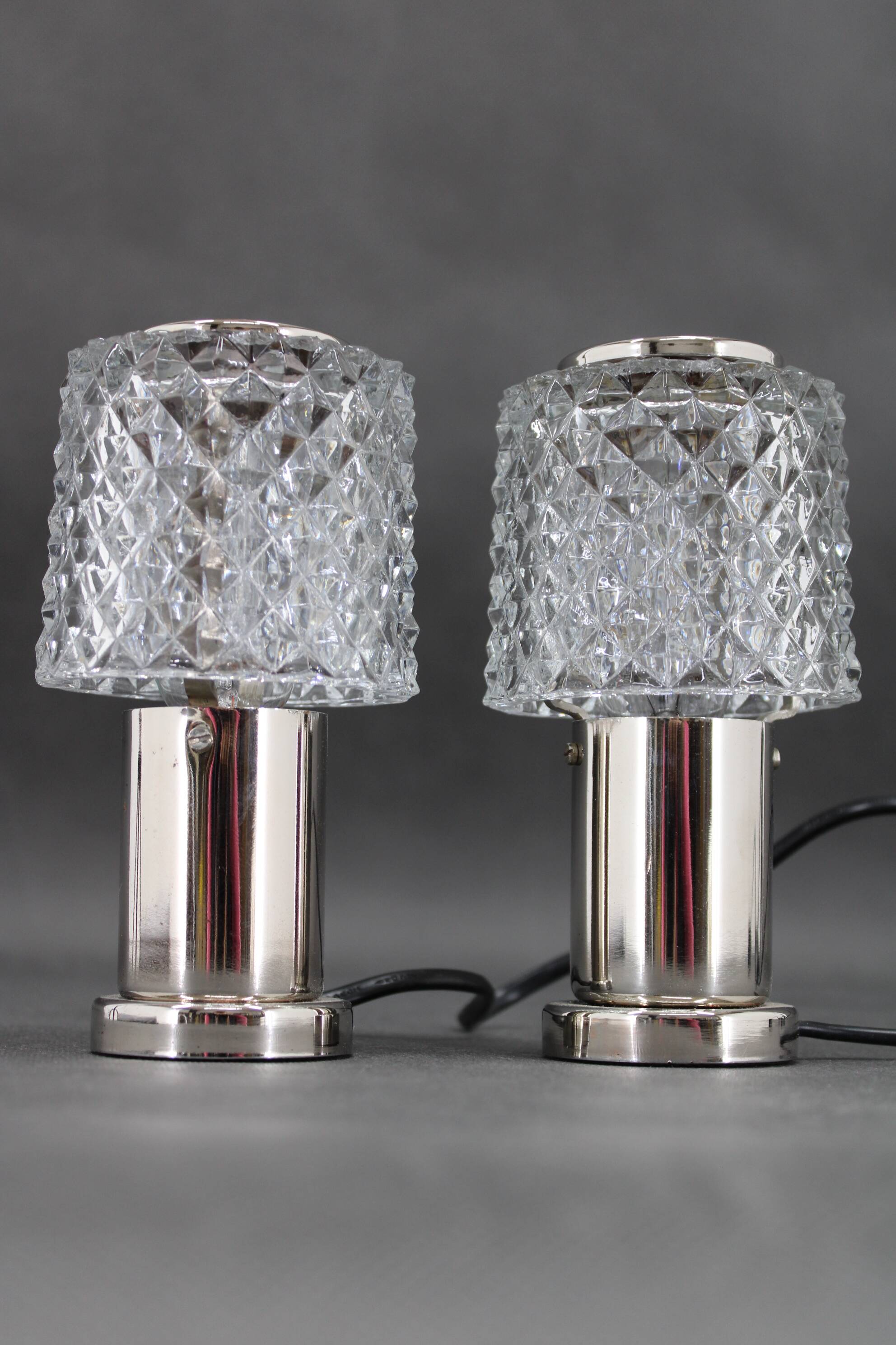 1970s Pair of Nightstands Glass Lamps by Kamenicky Senov, Czechoslovakia