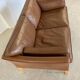 Vintage Danish mid-century dark cognac leather 2 seater Stouby sofa