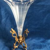 Vase cornet en cristal et bronze XIX eme