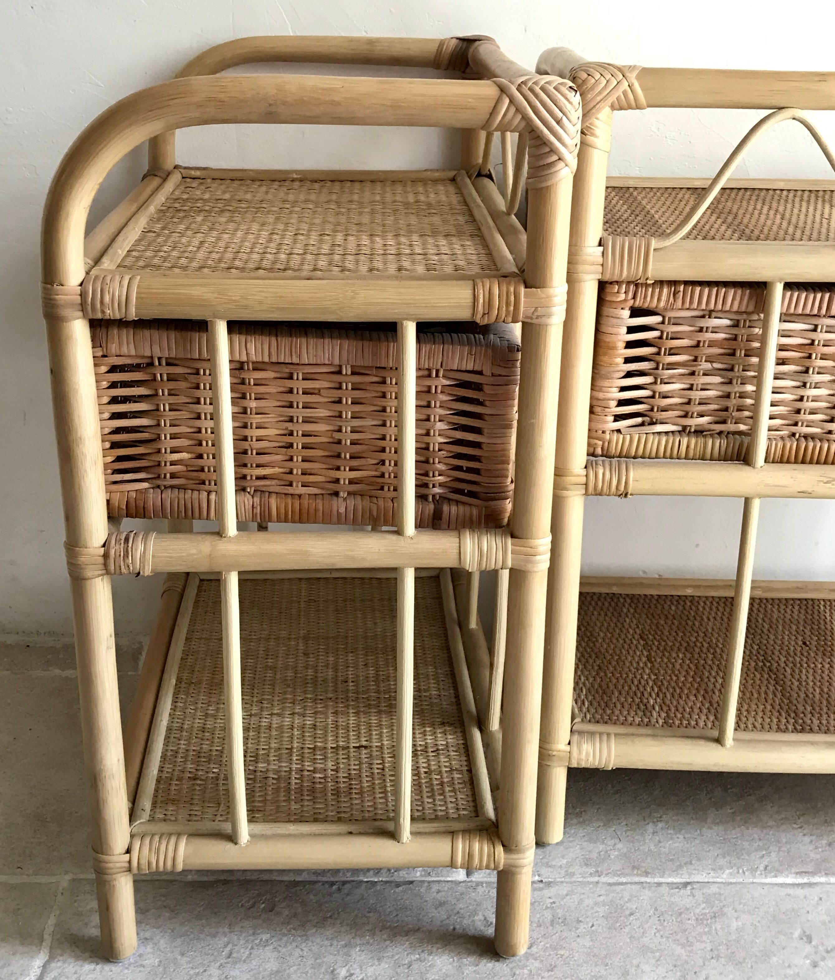 Pair of vintage rattan bedside