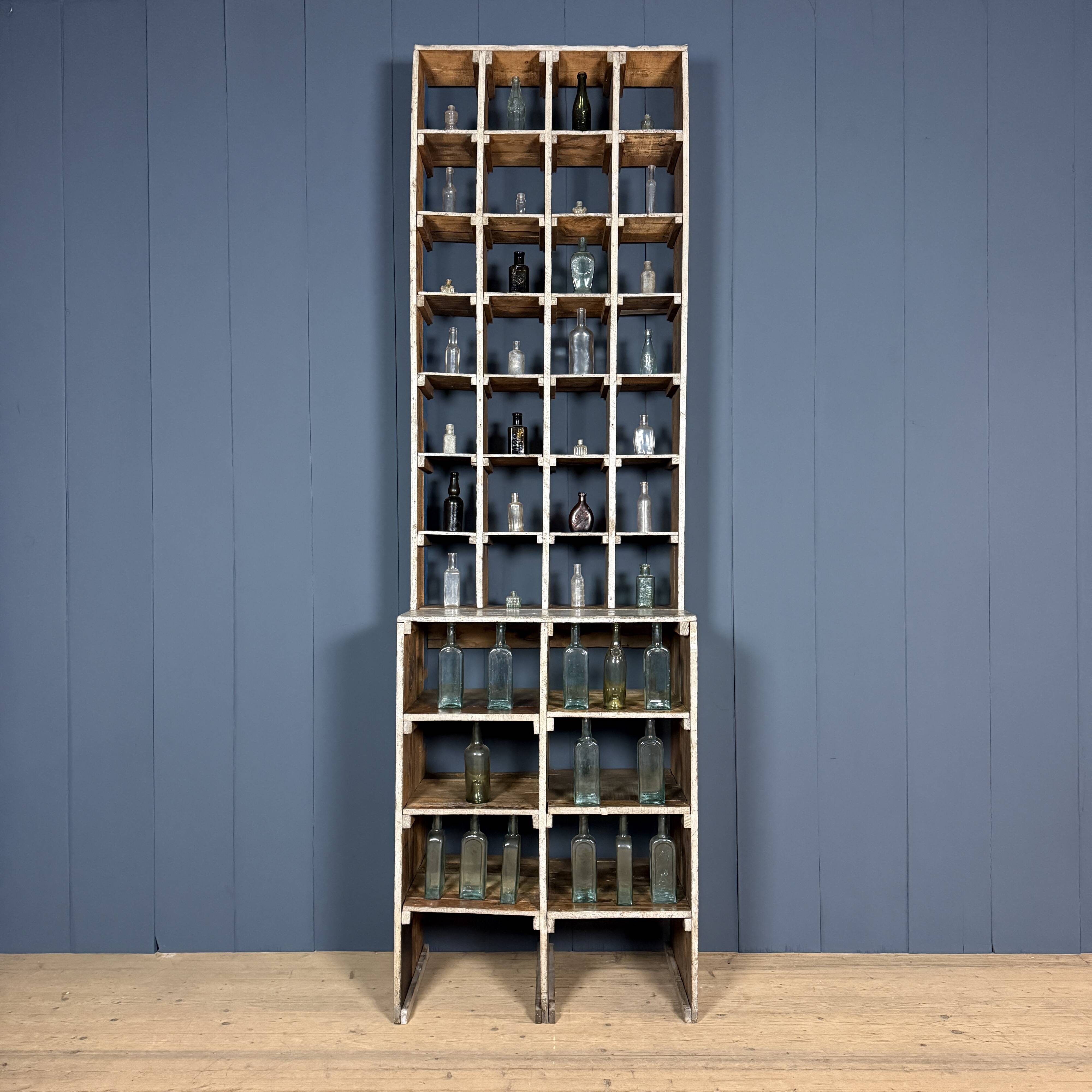 Large old industrial wooden workshop pigeonhole cabinet