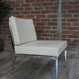 Pair of chrome and leather armchairs