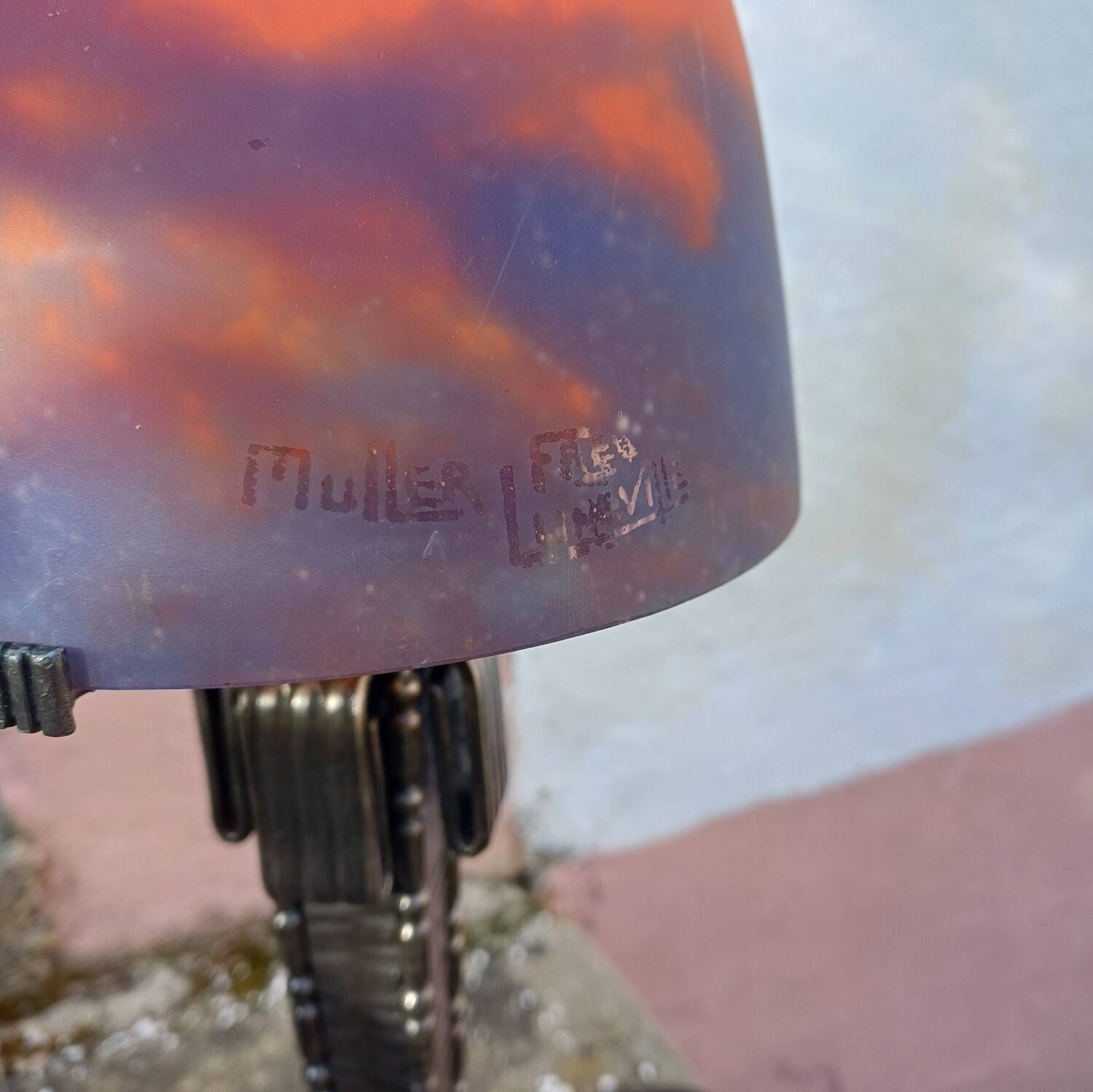 Art Deco Mushroom Lamp Obus glass paste Muller, wrought iron