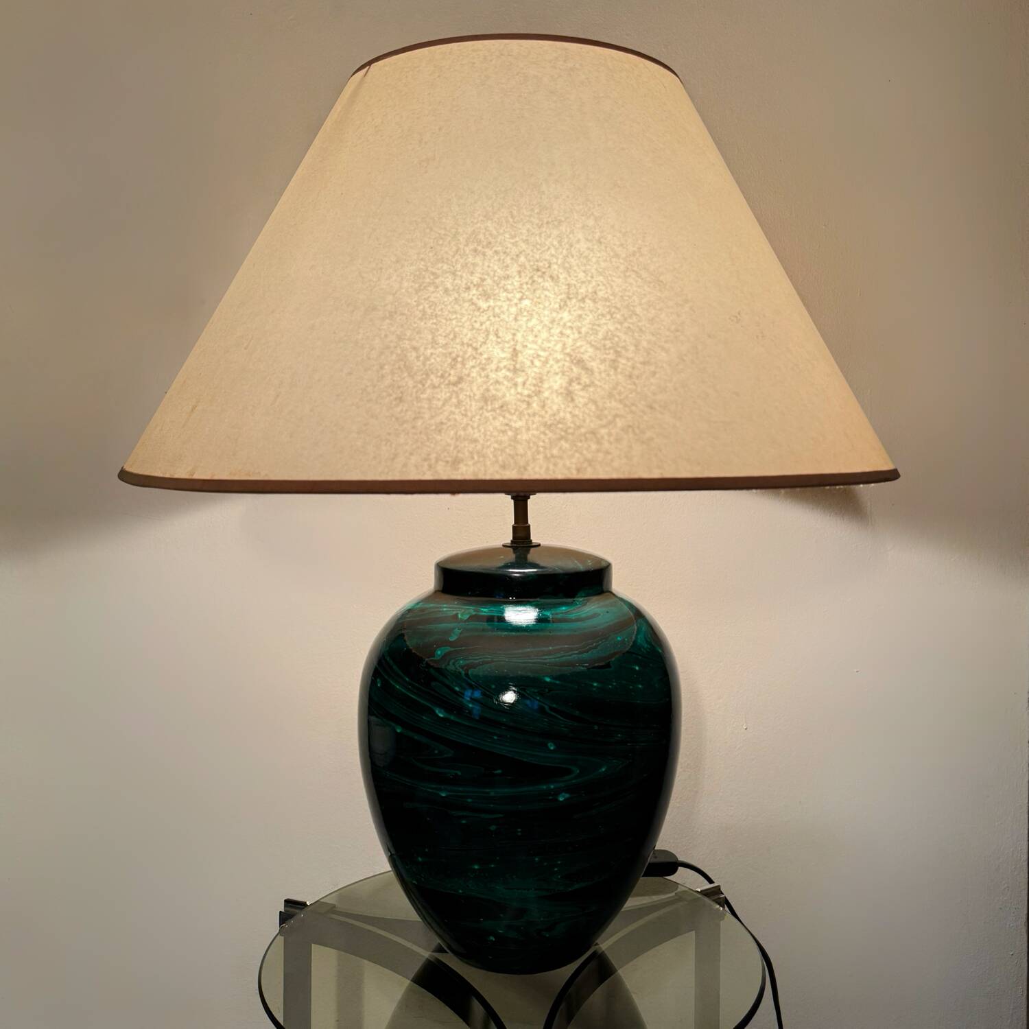 80s faux malachite ceramic lamp
