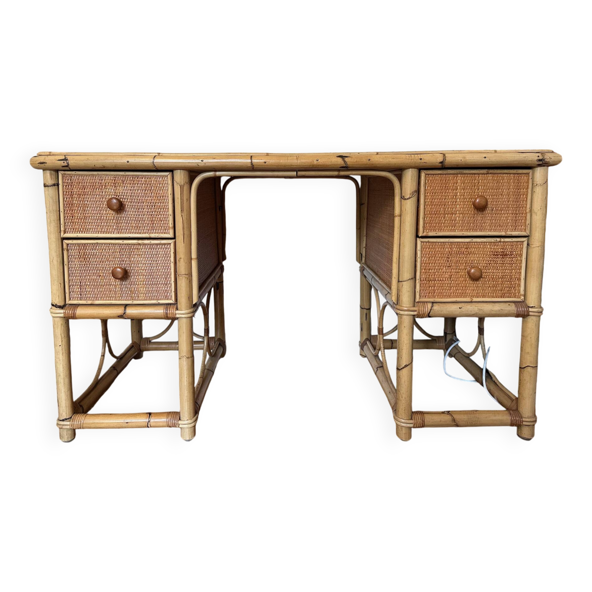 Rattan desk, woven willow and wood