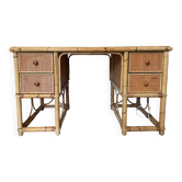 Rattan desk, woven willow and wood