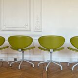 4 swivel sunset chairs CPillet in olive green leather 2000 e