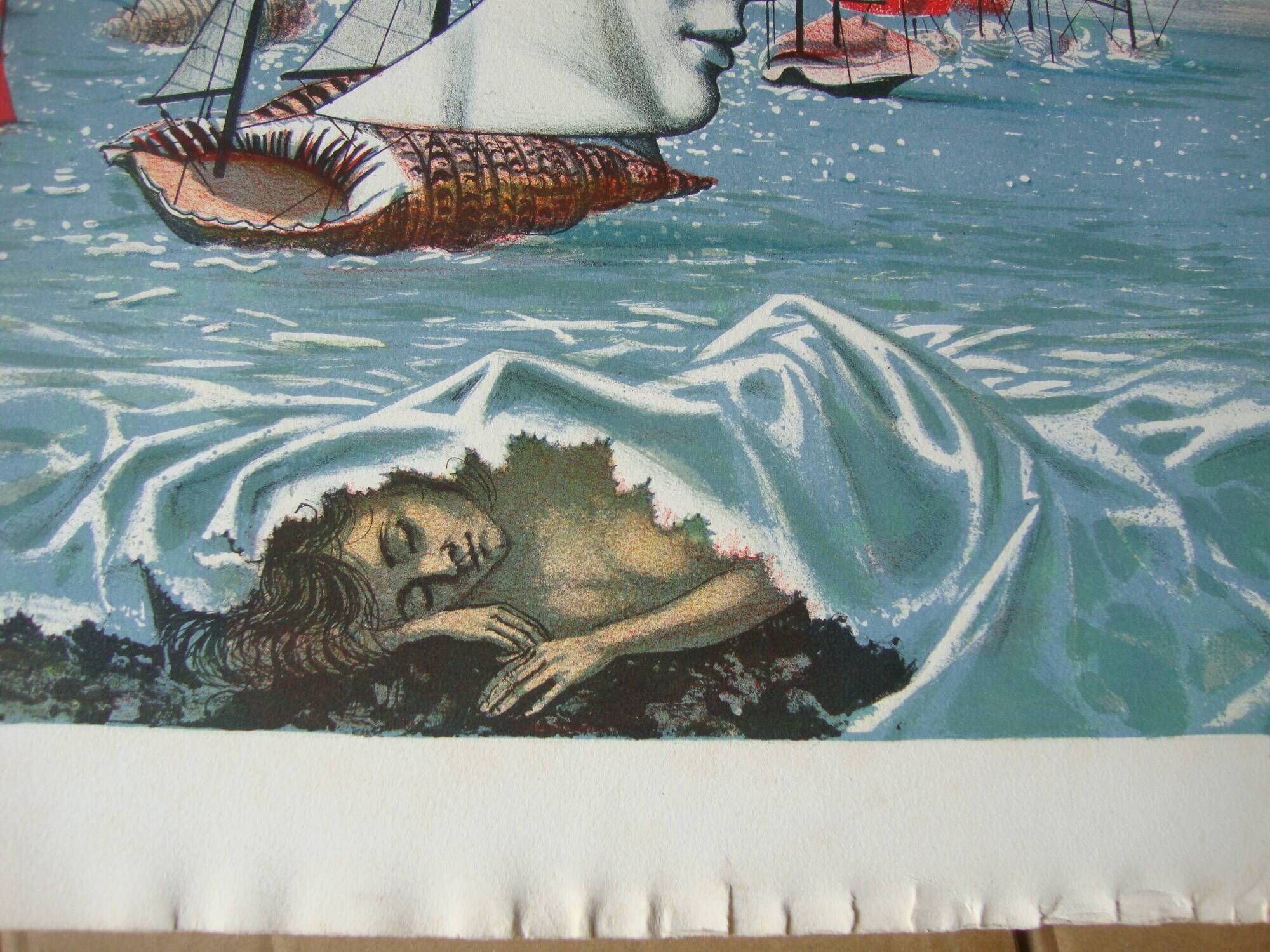Lithograph by jean-pierre alaux (1925-2020) official painter of the navy