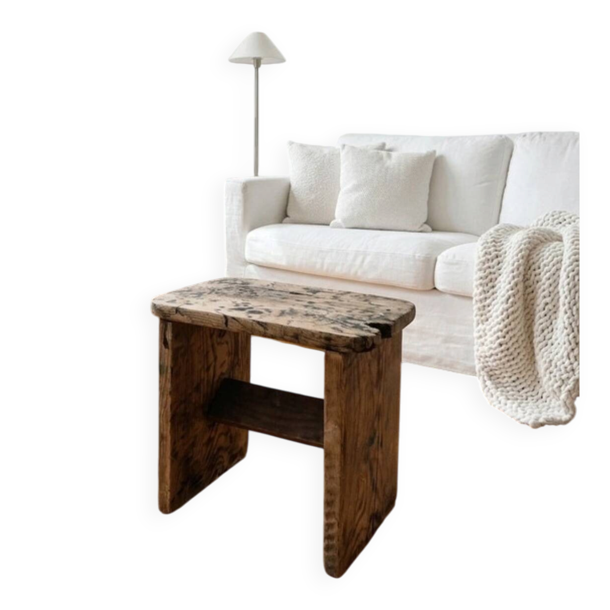 Authentic antique milking stool in solid wood – Rustic charm & ro