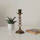Twisted vintage candlestick in enamelled solid brass
