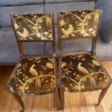 Set de 2 chaises vintage en velours oiseaux 1960-1970, état comme neuf.