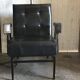 Fauteuil pivotant coiffeur 1960s en cuir beige/noir et métal argenté, style mid-century