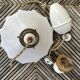 Vintage pleated opaline suspension with porcelain fittings.