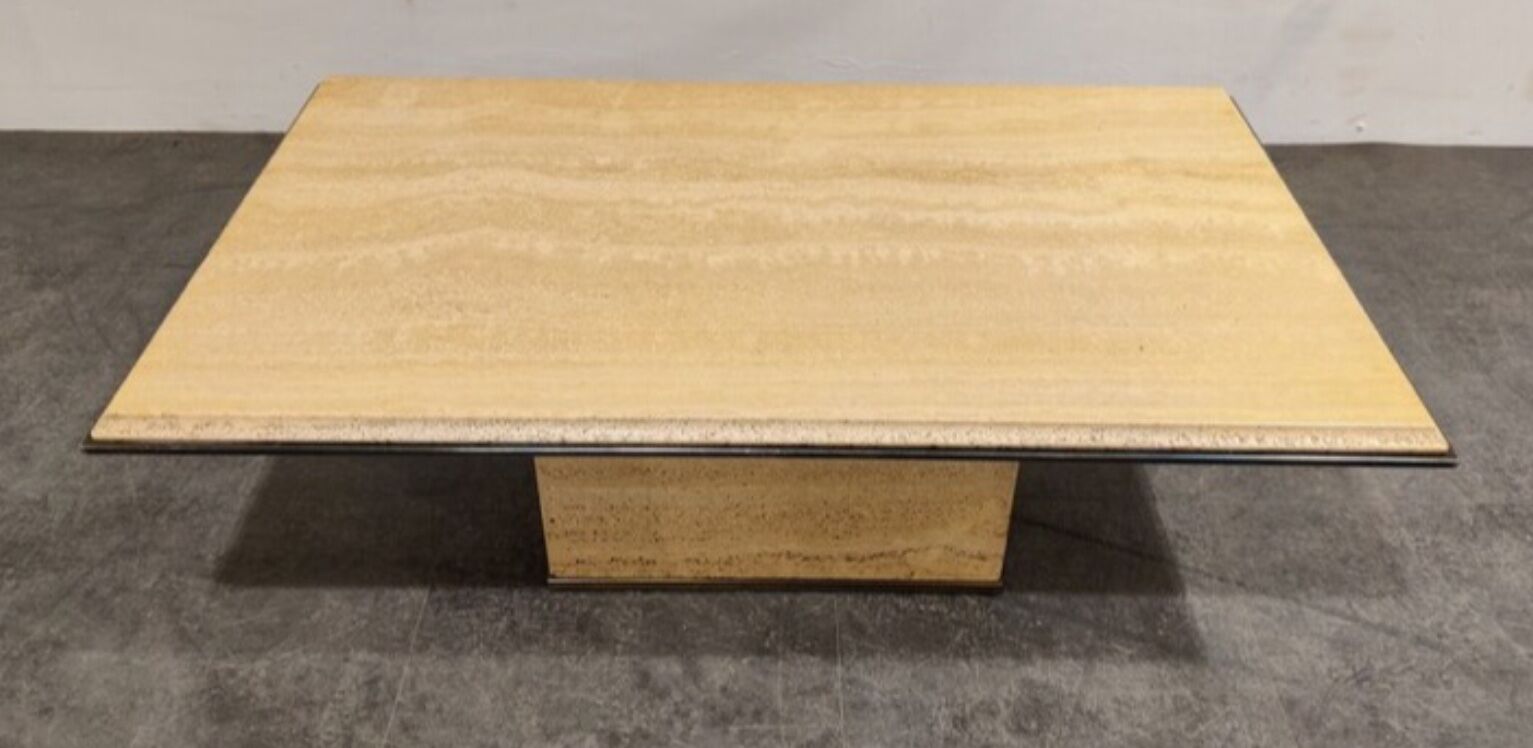 Travertine and brass coffee table by Fedam from the 70s