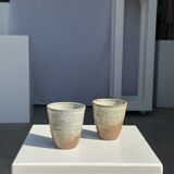 Set of 2 cups in Indonesian ceramic (brown & speckled glazed matte)