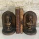 Antique bookends, Bust figure in bronze patinated plaster. 19 x 13 cm