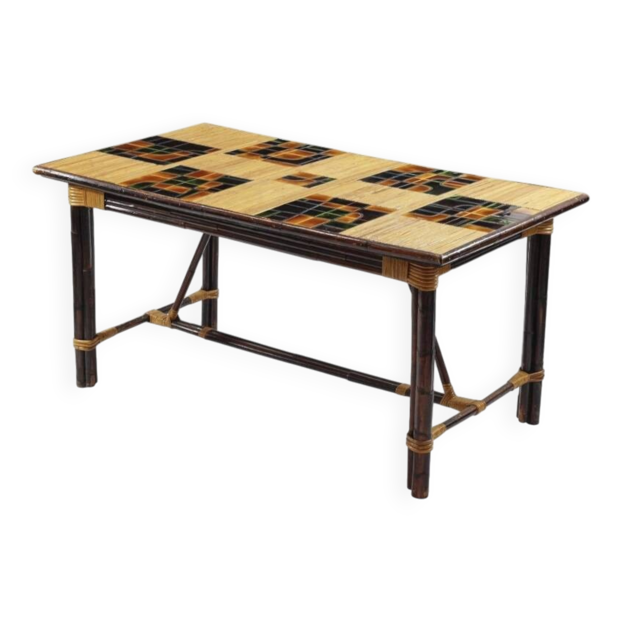 Adrien audoux & frida minet (20th century), dining table in stained rattan,