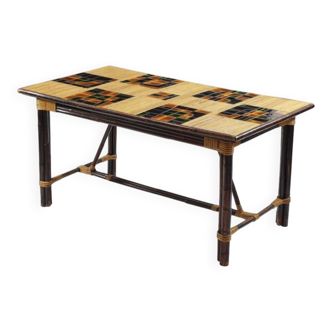 Adrien audoux & frida minet (20th century), dining table in stained rattan,