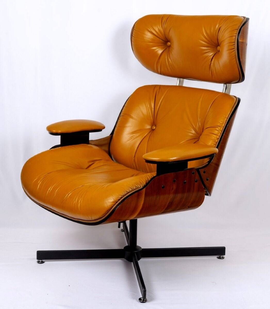 Lounge chair & son ottoman - leather & alu, xxth century