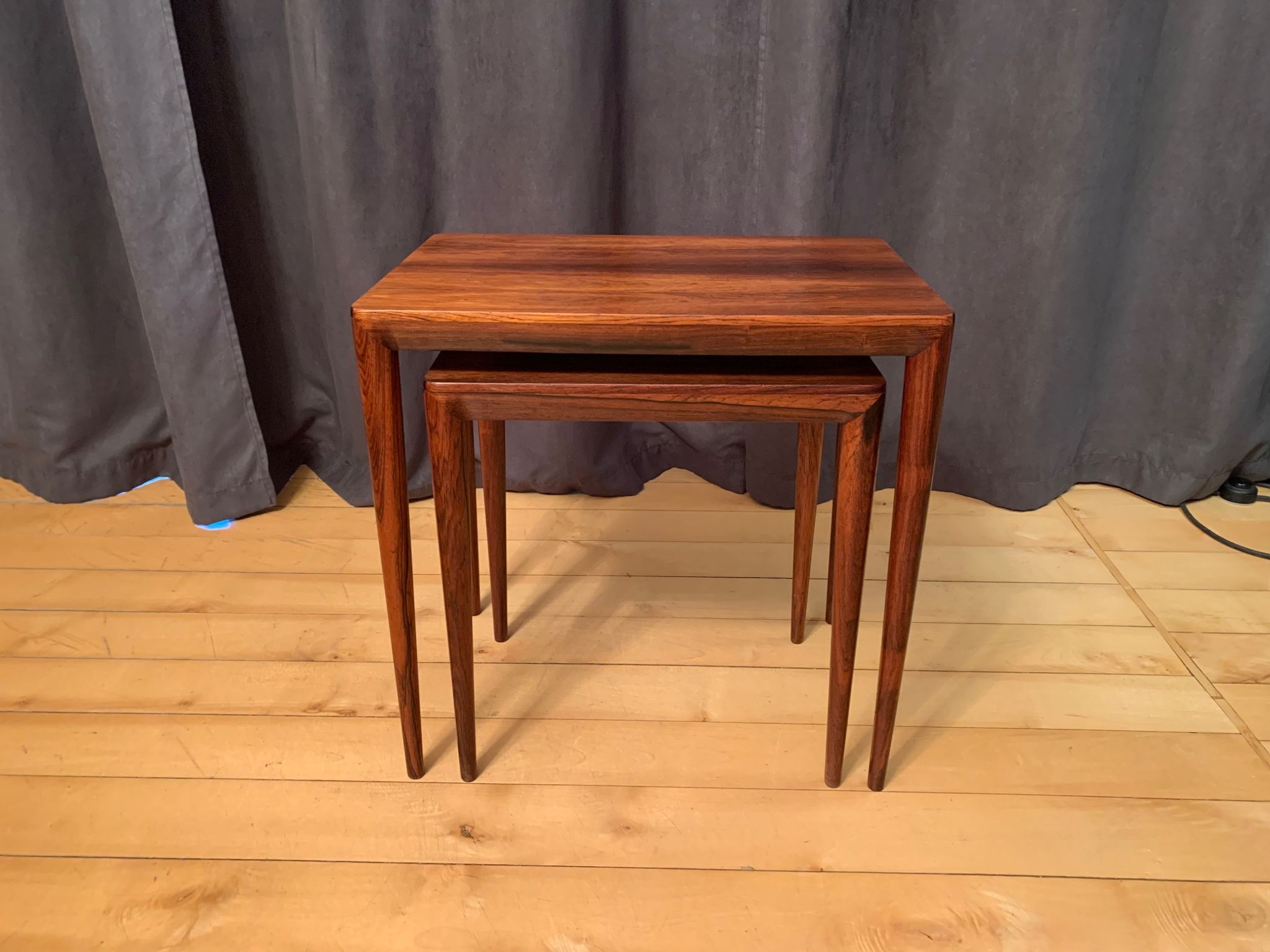 Pair of rosewood tables 64 B, designed by Erik Riisager Hansen, Haslev Møbelsnedkeri, Denmark, 196