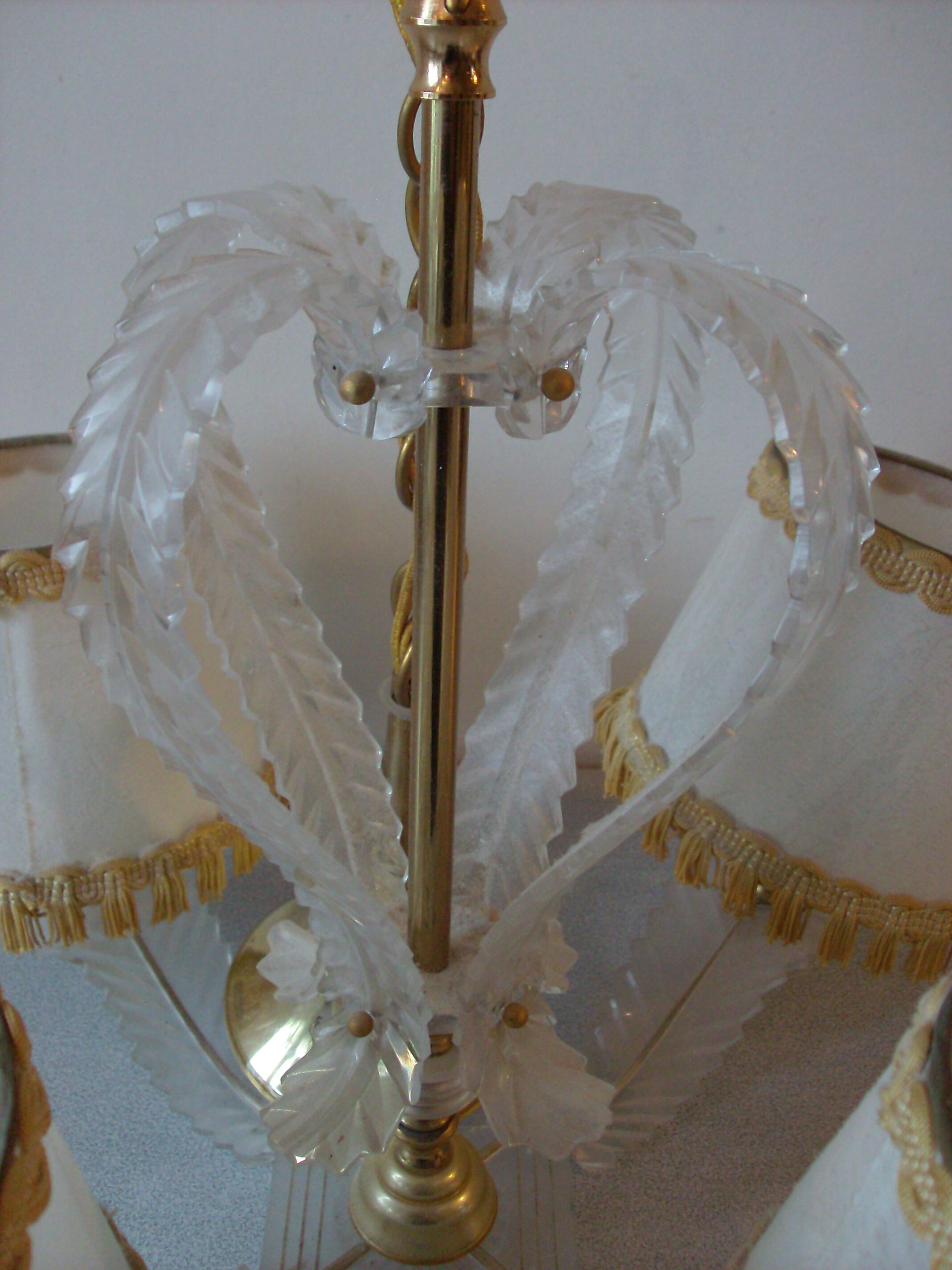 Old chandelier 4 lights plastic sheet and lampshade vintage lighting