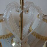 Old chandelier 4 lights plastic sheet and lampshade vintage lighting