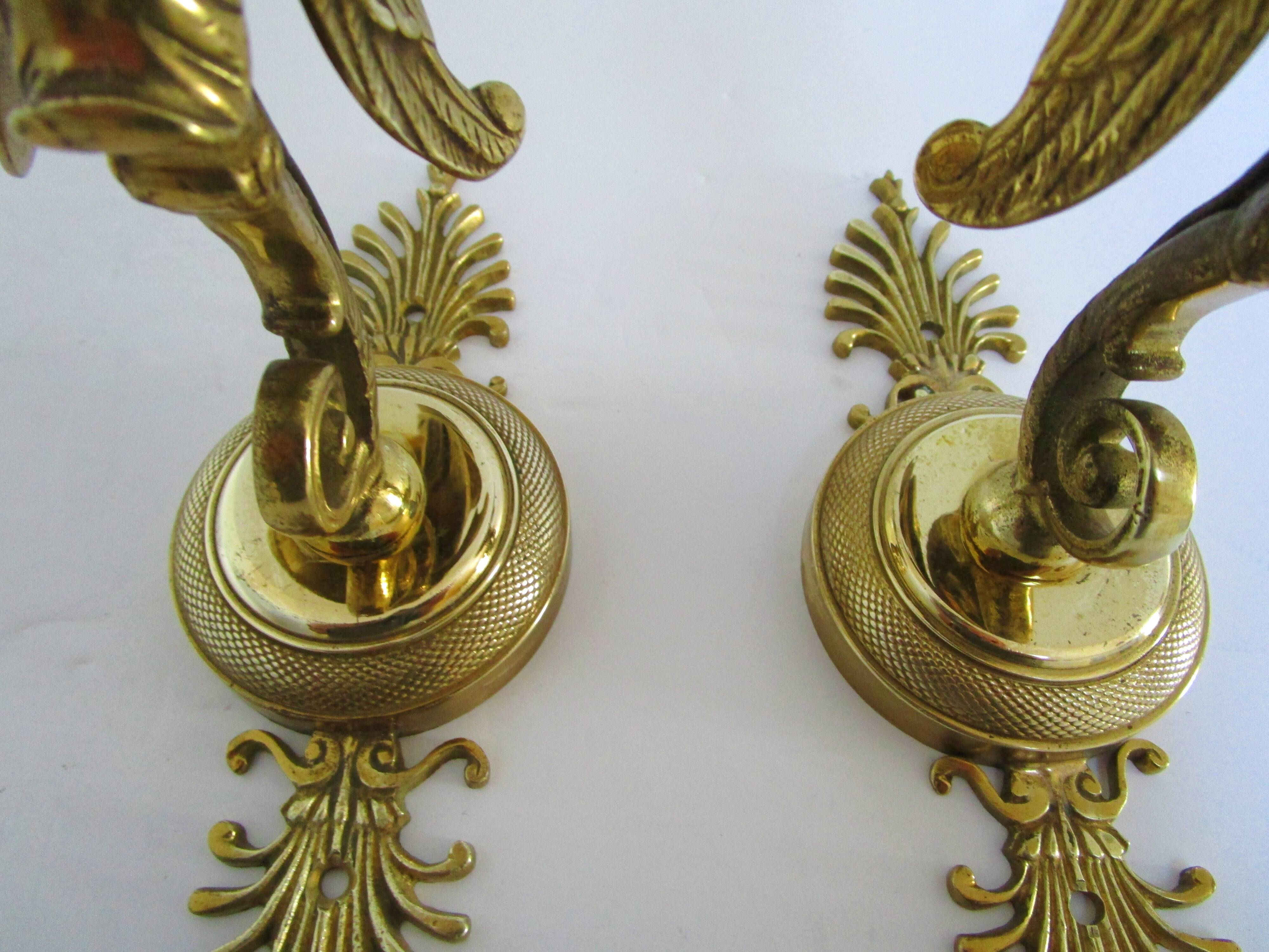 Pair of appliques swans gilded bronze patinated empire style