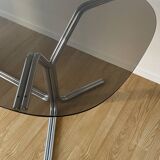 70s oval dining table in glass and chrome