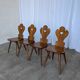 Set of 4 Farmhouse Tyrolean Chair with Heart Cutout Back / 1970s Vintage Di