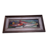 Oil on panel, still life with fish