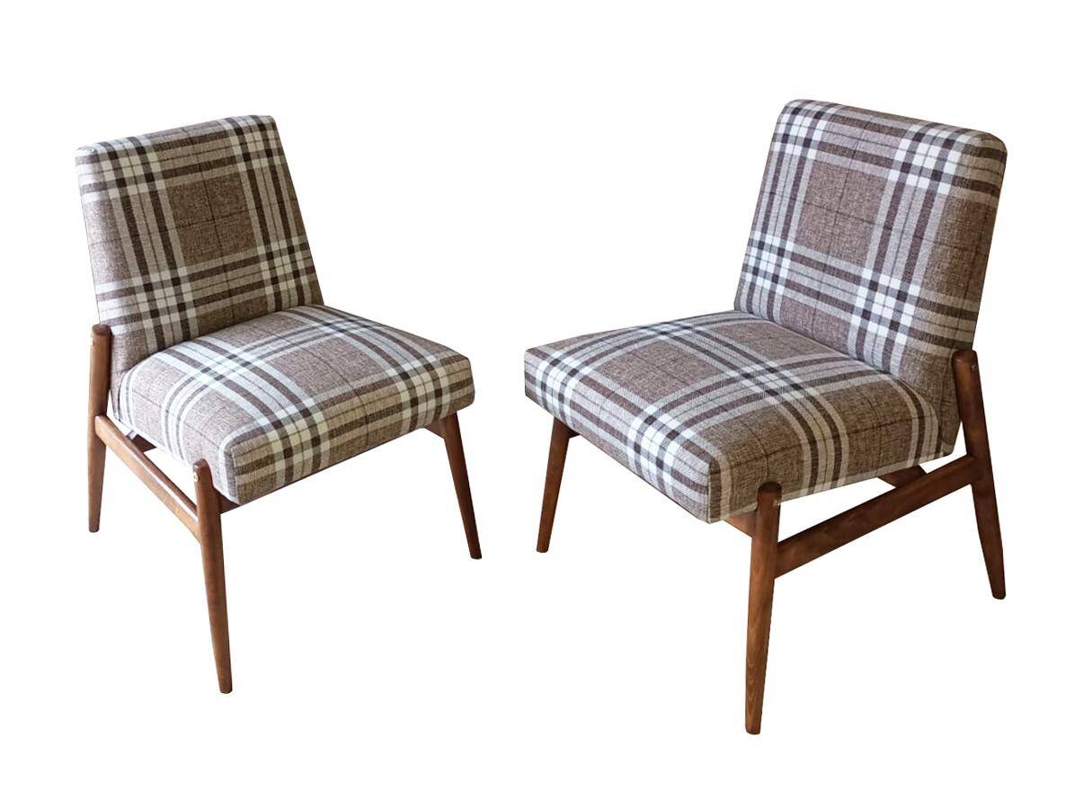 Beige checked fabric armchair in mid-century style, Europe, 1960s