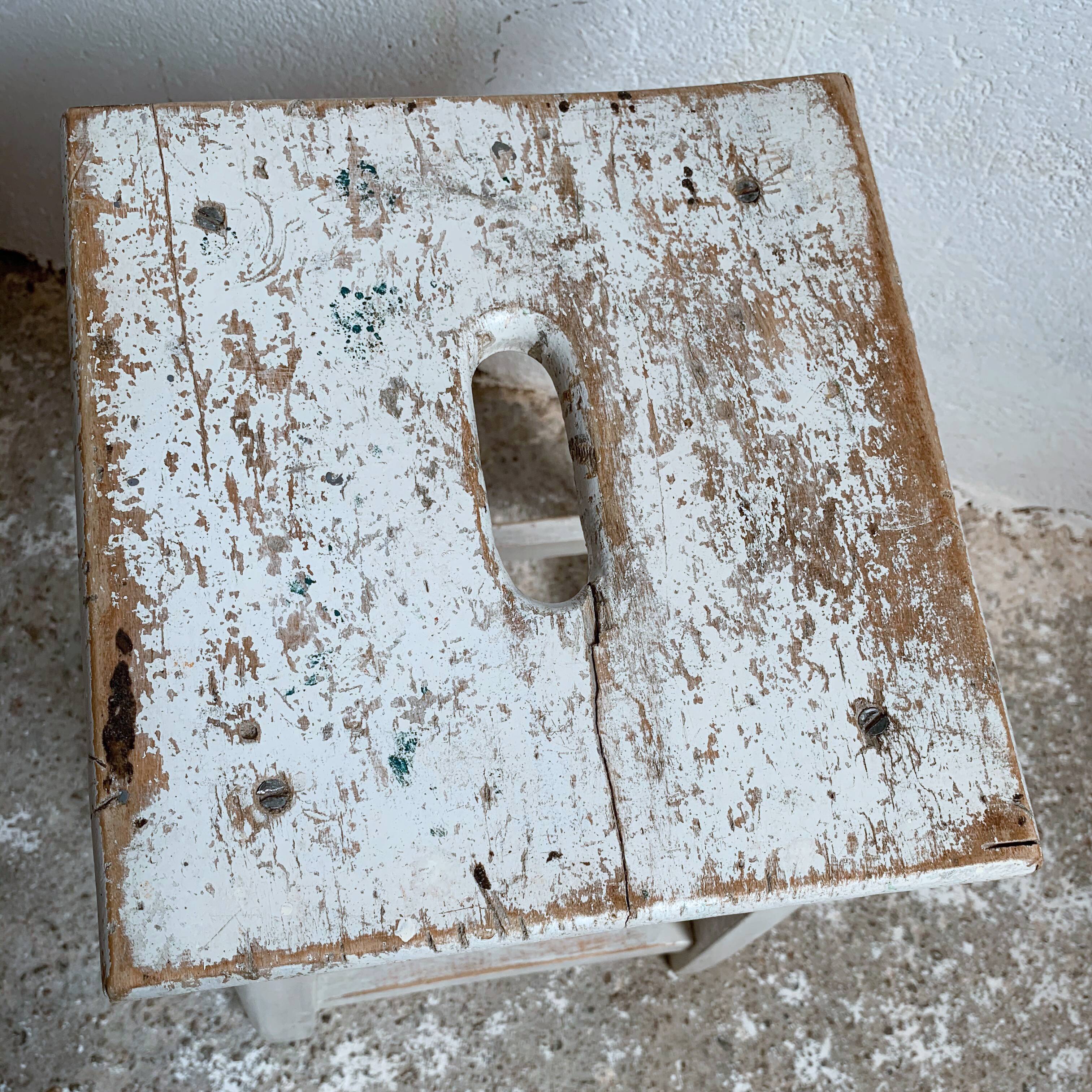 White wooden workshop stool