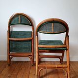 Pair of folding rattan bistro chairs