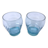 Art déco Années 1930  2 verres  Verre bleu turquoise transparent
